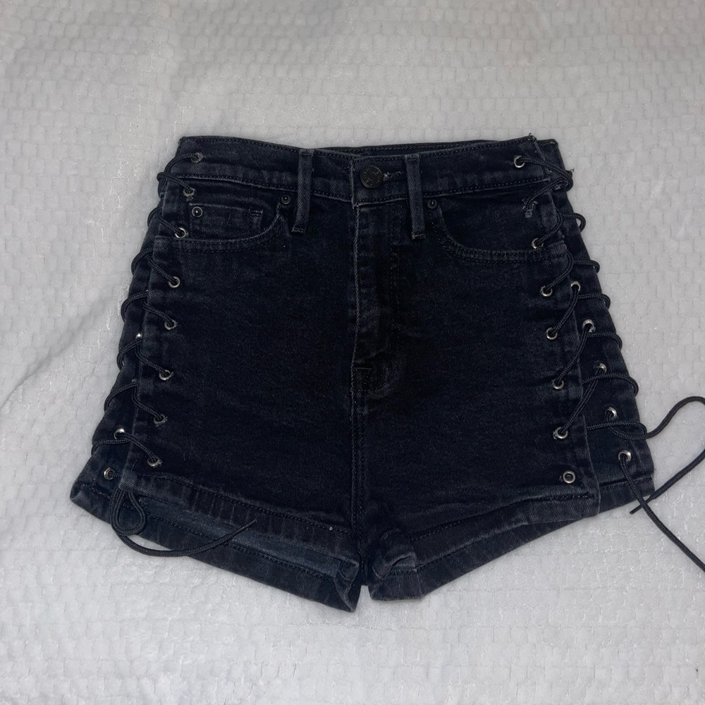 Black Lace Up high waisted shorts size 25